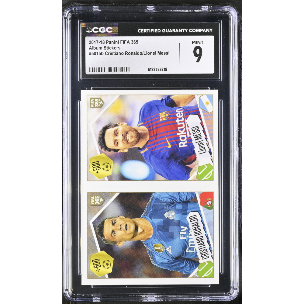 Cristiano Ronaldo / Lionel Messi 2017-18 Panini FIFA 365 Album Stickers #501ab (CGC 9) at PristineAuction.com