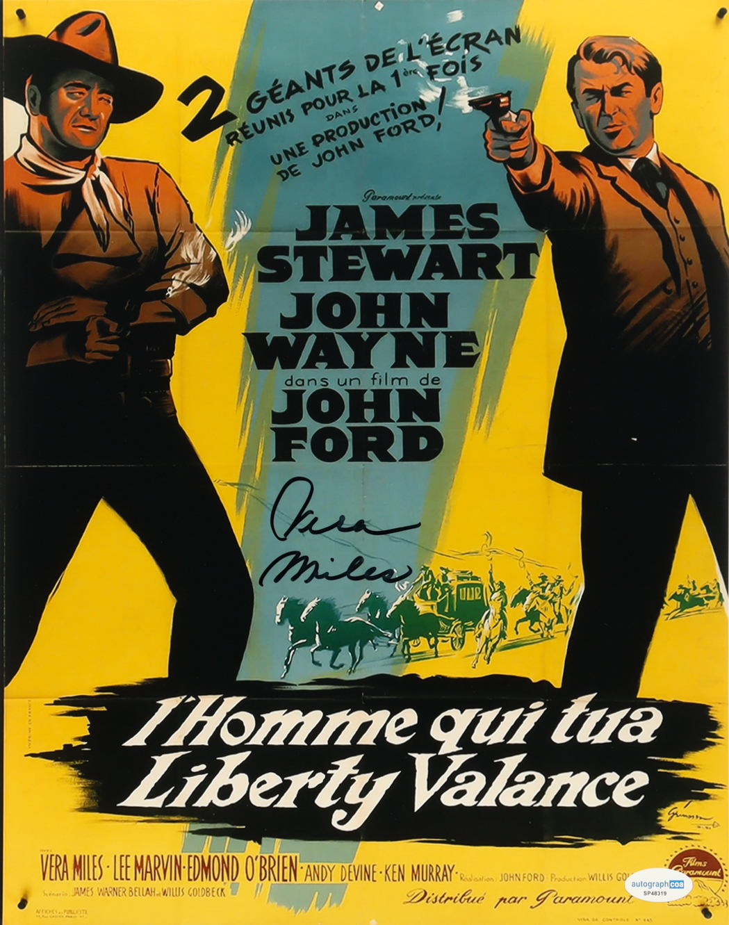 Vera Miles Signed "The Man Who Shot Liberty Valance" 11x14 French Movie Poster Photo (ACOA) at PristineAuction.com Vera Miles Signed "The Man Who Shot Liberty Valance" 11x14 French Movie Poster Photo (ACOA) at PristineAuction.com