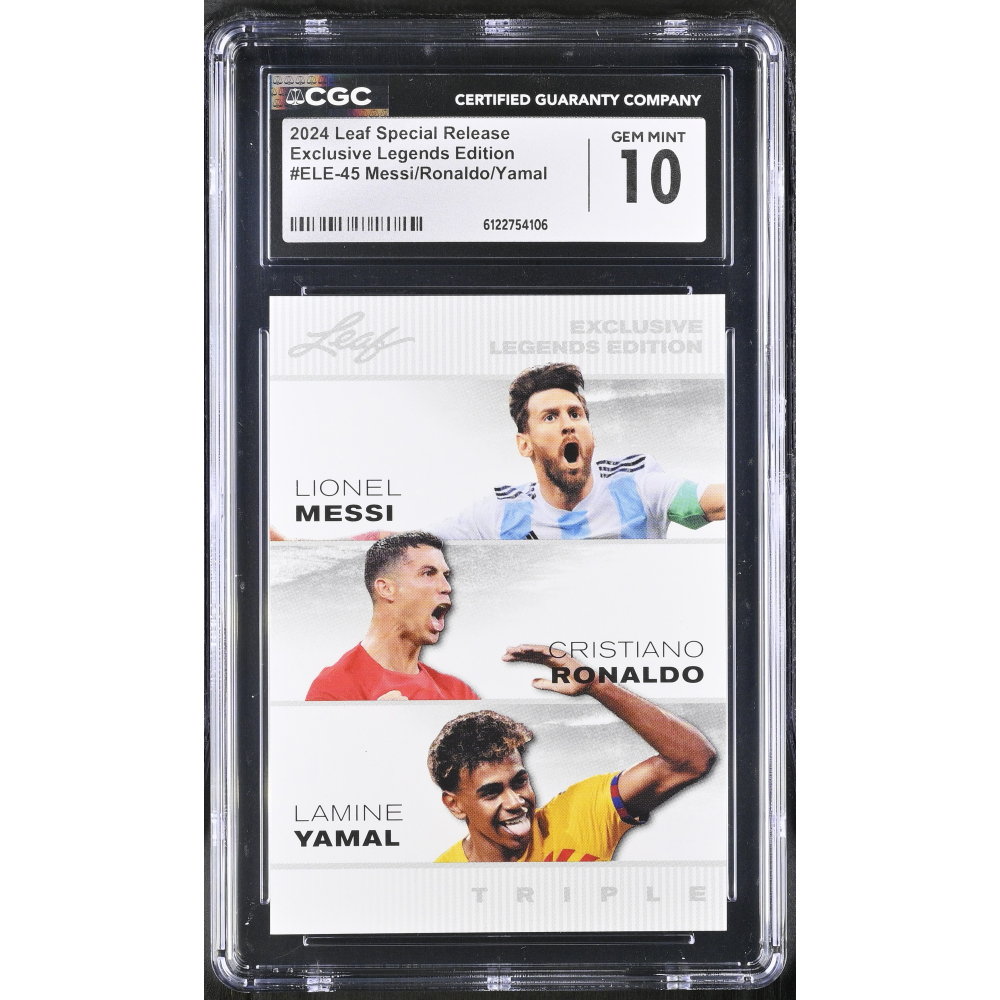 Lionel Messi / Cristiano Ronaldo / Lamine Yamal 2024 Leaf Special Release Exclusive Legends Edition #ELE-45 (CGC 10) at PristineAuction.com