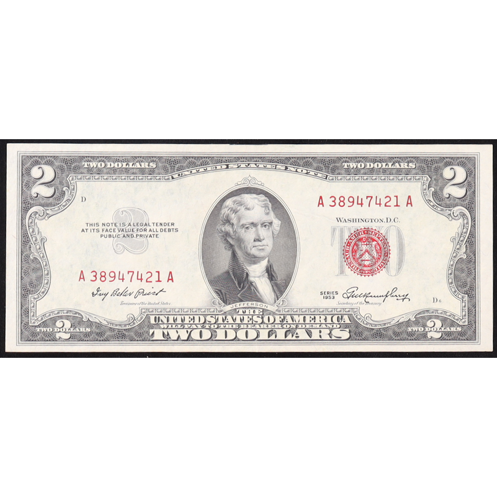 1953 U.S. $2 Legal Tender Note, Red Seal - Fr. 1506 (AA Block) Signed: Priest / Humphreys at PristineAuction.com