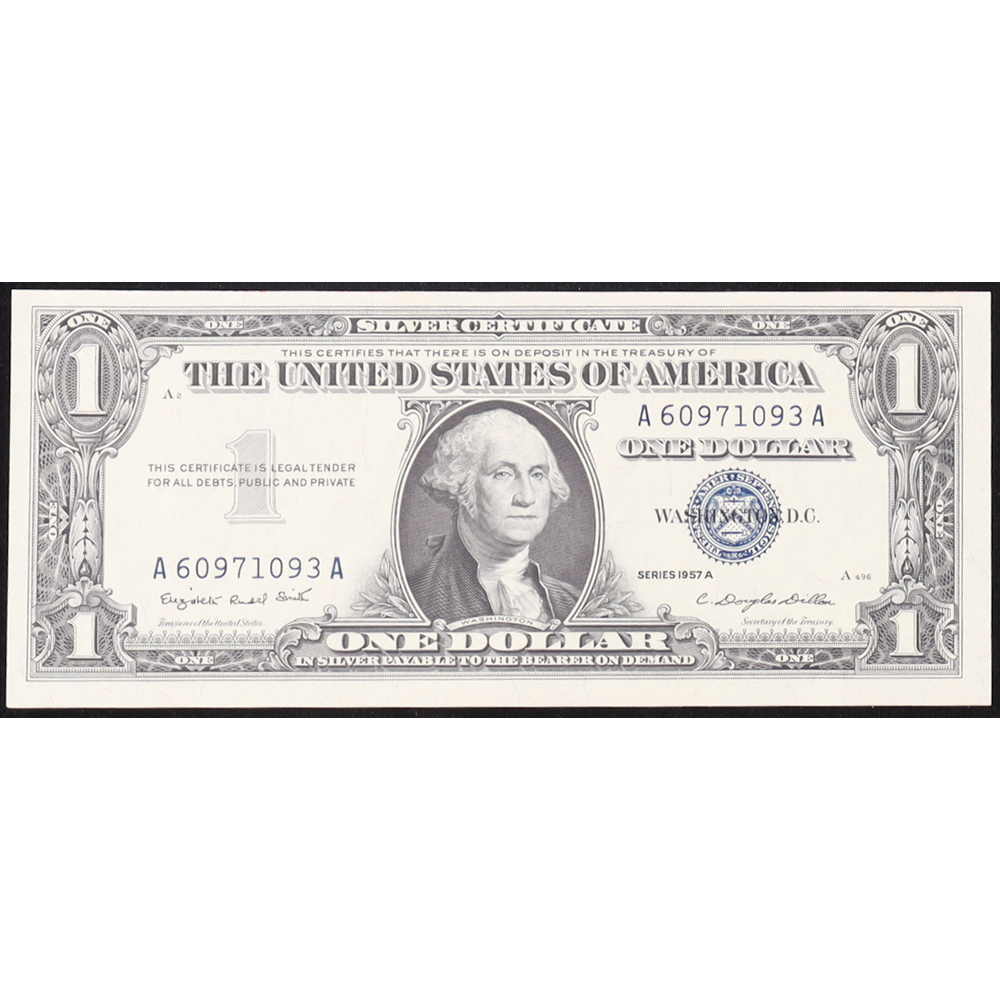 1957-A U.S. $1 Silver Certificate, Blue Seal - Fr. 1620 (AA Block) Signed: Smith / Dillon at PristineAuction.com