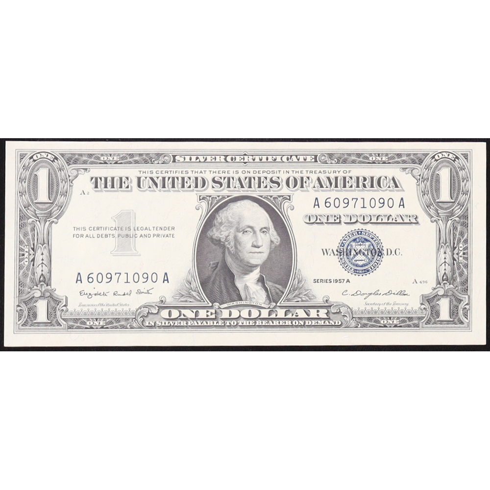 1957-A U.S. $1 Silver Certificate, Blue Seal - Fr. 1620 (AA Block) Signed: Smith / Dillon at PristineAuction.com