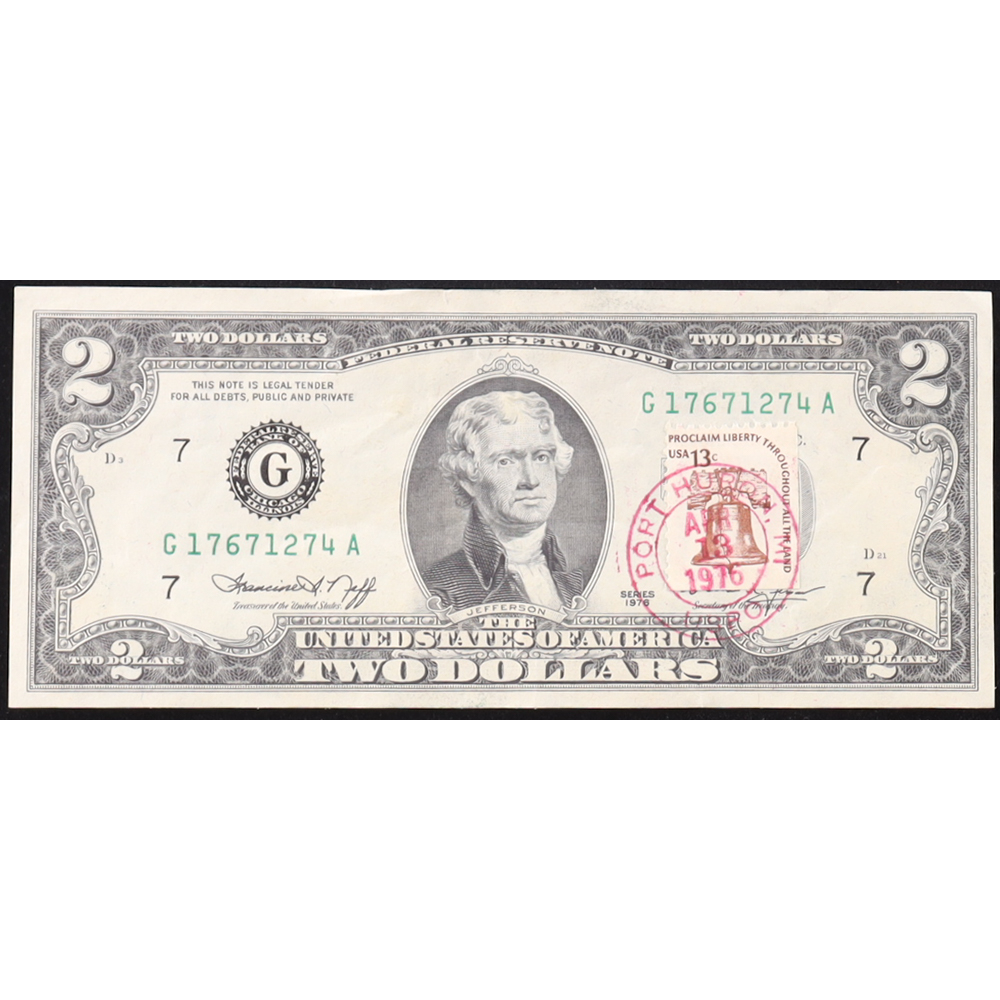 1976 U.S. $2 FRN, Chicago - Fr. 1935-G (GA Black) Signed: Neff / Simon - April 13, 1976 First Day of Issue Stamp at PristineAuction.com