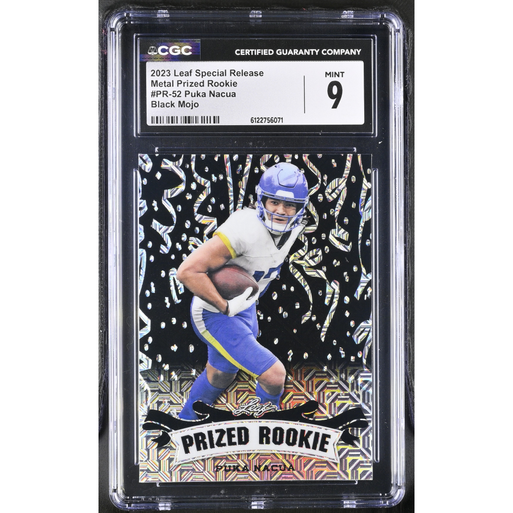 Puka Nacua 2023 Leaf Special Release Metal Prized Rookie Black Mojo #PR-52 #6/7 RC (CGC 9) at PristineAuction.com