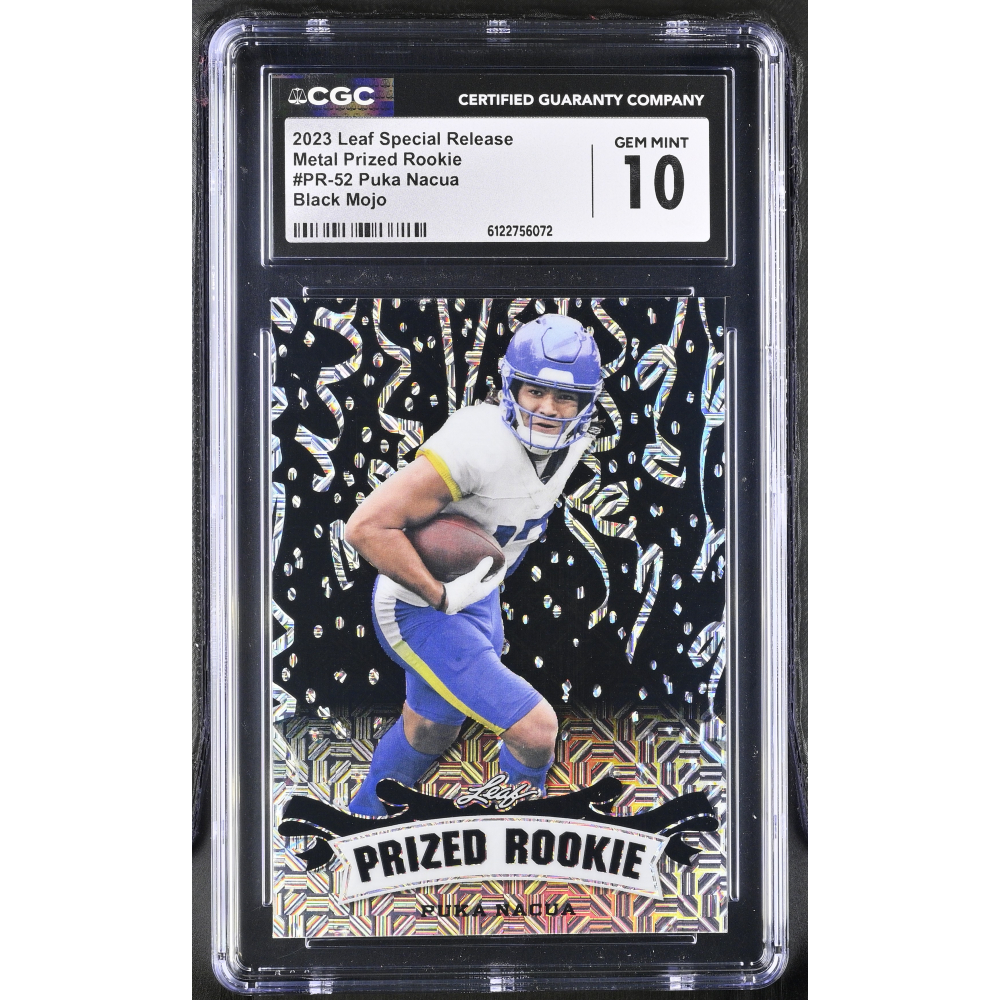 Puka Nacua 2023 Leaf Special Release Metal Prized Rookie Black Mojo #PR-52 #7/7 RC (CGC 10) at PristineAuction.com