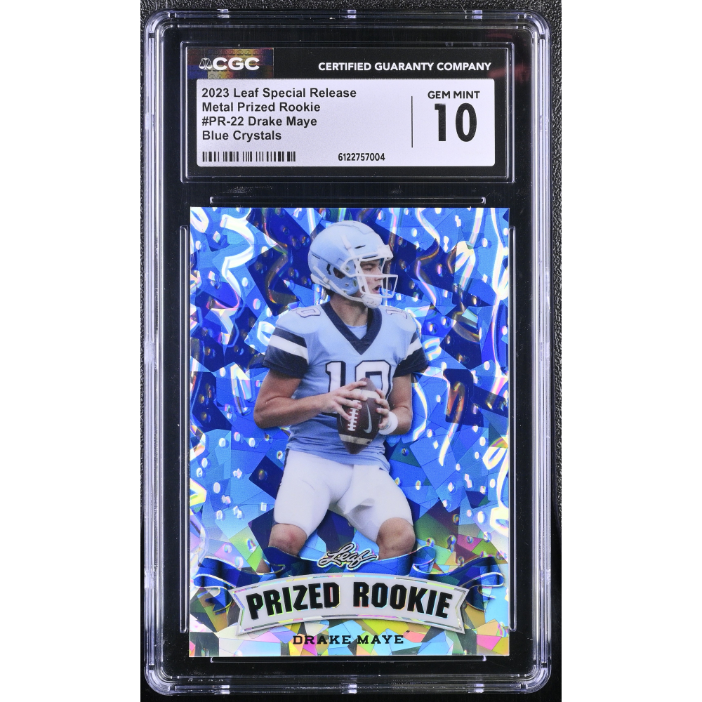 Drake Maye 2023 Leaf Special Release Metal Prized Rookie Blue Crystals #PR-22 #19/20 (CGC 10) at PristineAuction.com