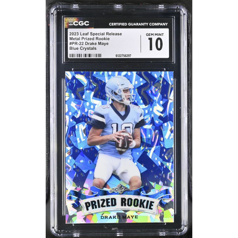 Drake Maye 2023 Leaf Special Release Metal Prized Rookie Blue Crystals #PR-22 #13/20 (CGC 10) at PristineAuction.com