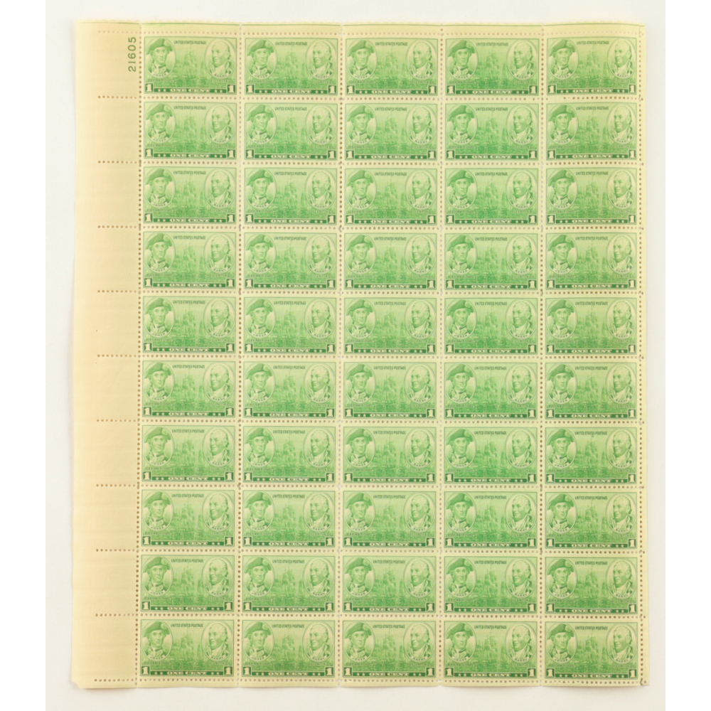 U.S. Postage 1&cent; "Jones / Barry" U.S. Navy Commemorative Stamp - Issued December 15th 1936 - Full Original Uncut Sheet Of (50) Stamps at PristineAuction.com
