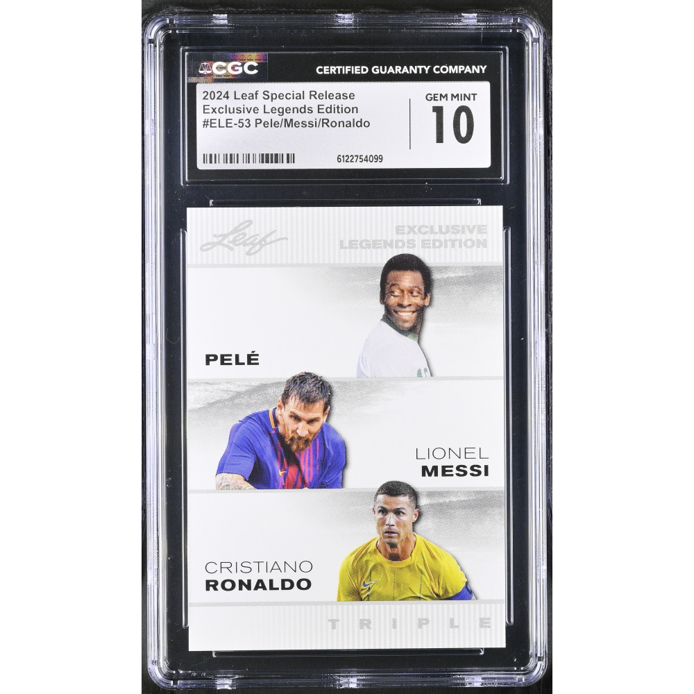 Pele / Lionel Messi / Cristiano Ronaldo 2024 Leaf Special Release Exclusive Legends Edition #ELE-53 (CGC 10) at PristineAuction.com