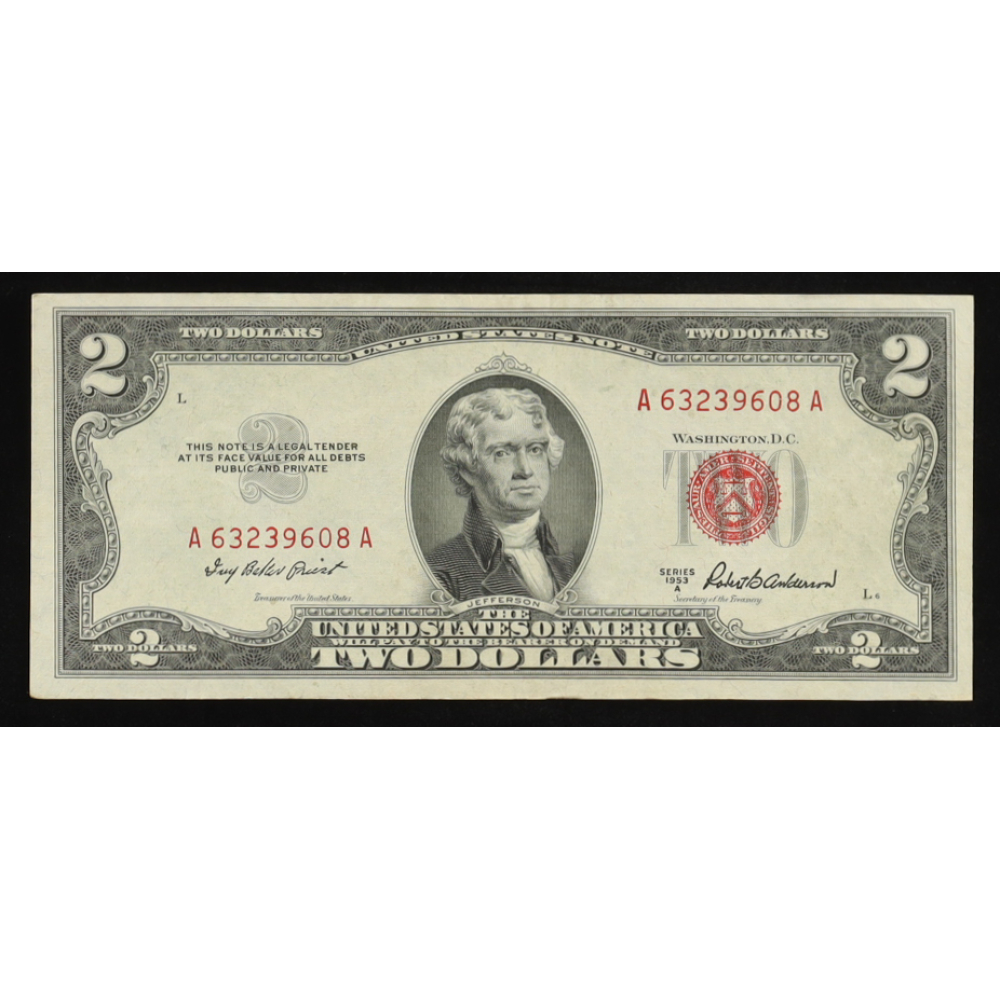 1953-A U.S. $2 Legal Tender Note, Red Seal - Fr. 1510 (AA Block) Signed: Priest / Anderson at PristineAuction.com