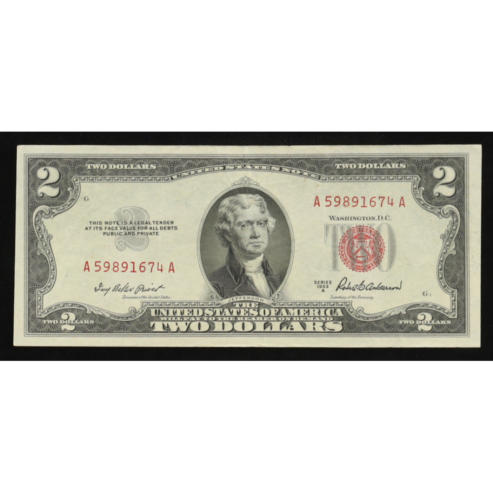 1953-A U.S. $2 Legal Tender Note, Red Seal - Fr. 1510 (AA Block) Signed: Priest / Anderson at PristineAuction.com