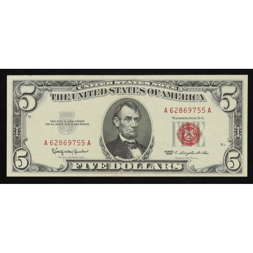 1963 U.S. $5 Legal Tender Note, Red Seal - Fr. 1536 (AA Block) Signed: Granahan / Dillon at PristineAuction.com