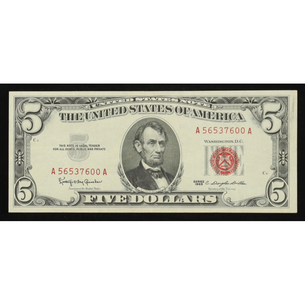 1963 U.S. $5 Legal Tender Note, Red Seal - Fr. 1536 (AA Block) Signed: Granahan / Dillon at PristineAuction.com