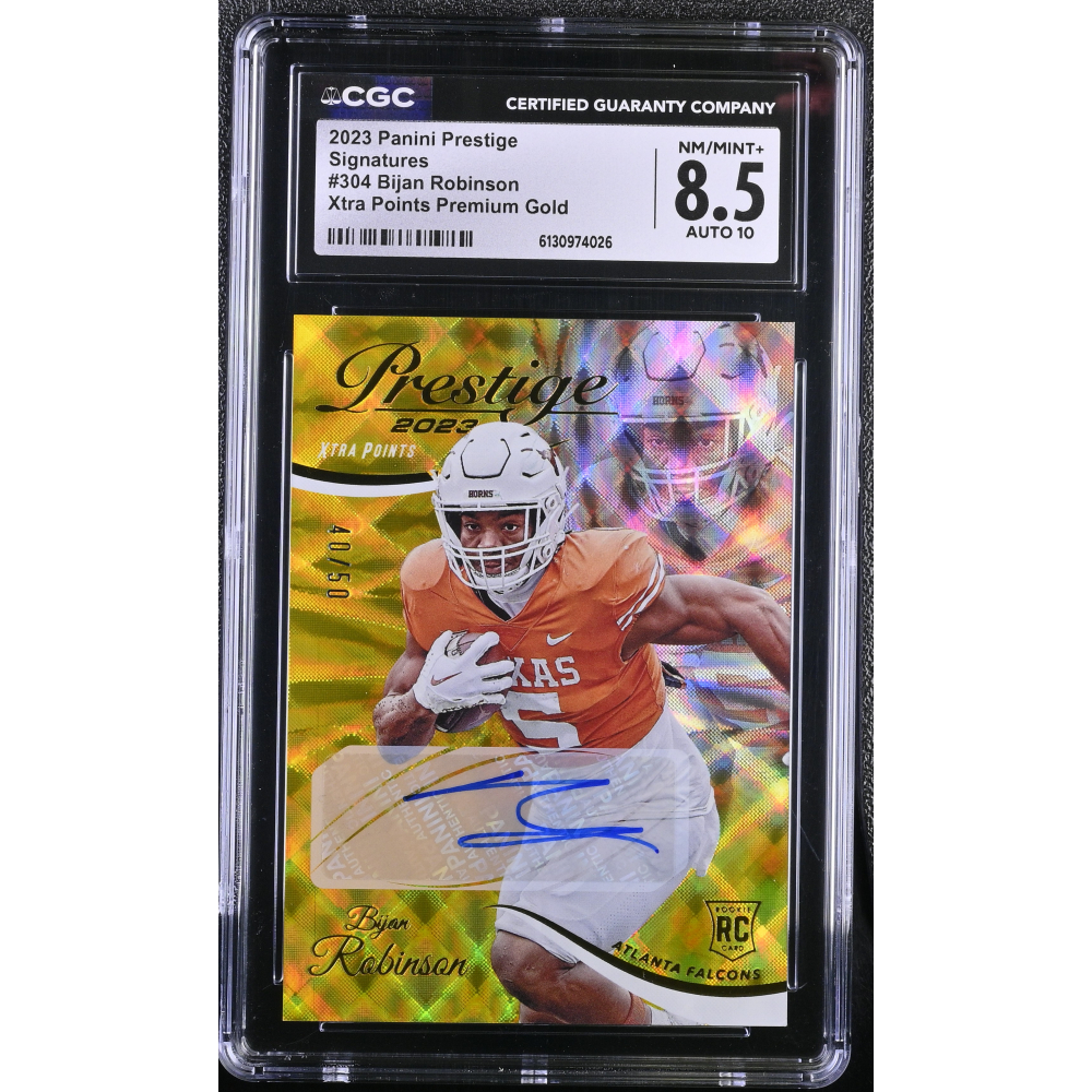 Bijan Robinson 2023 Panini Prestige Signatures Xtra Points Premium Gold #304 RC #40/50 (CGC 8.5 | Autograph Graded CGC 10) at PristineAuction.com