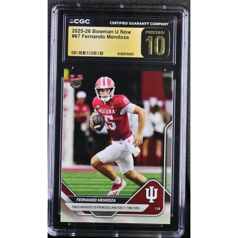 Fernando Mendoza 2025-26 Bowman U Now #67 RC (CGC 10 | Black Label Pristine) at PristineAuction.com