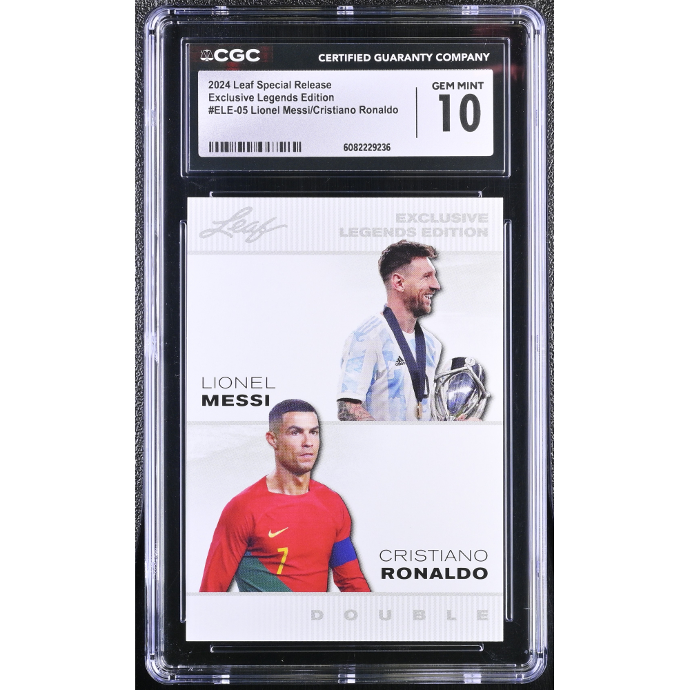 Lionel Messi / Cristiano Ronaldo 2024 Leaf Special Release Exclusive Legends Edition Double #ELE-05 (CGC 10) at PristineAuction.com
