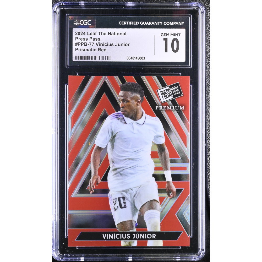 Vinicius Junior 2024 Leaf The National Press Pass Premium Prismatic Red #PPB-77 #2/5 (CGC 10) at PristineAuction.com