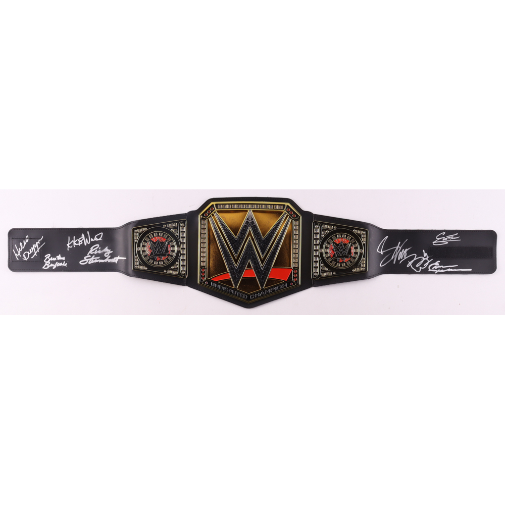 WWE Hall of Famers Replica World Championship Belt Signed By (8) with Ricky Steamboat, Brutus Beefcake, Greg Valentine, KoKo B. Ware (JSA) at PristineAuction.com