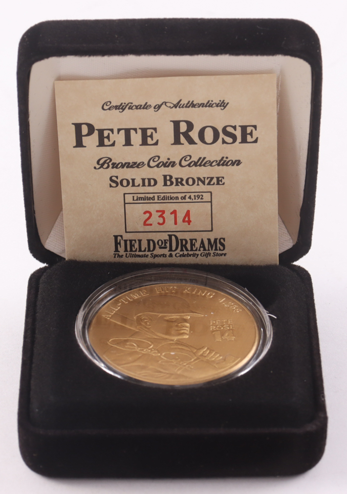 Pete Rose LE "All-Time Hit King" The Highland Mint Reds Solid Bronze Coin With Display Case at PristineAuction.com Pete Rose LE "All-Time Hit King" The Highland Mint Reds Solid Bronze Coin With Display Case at PristineAuction.com