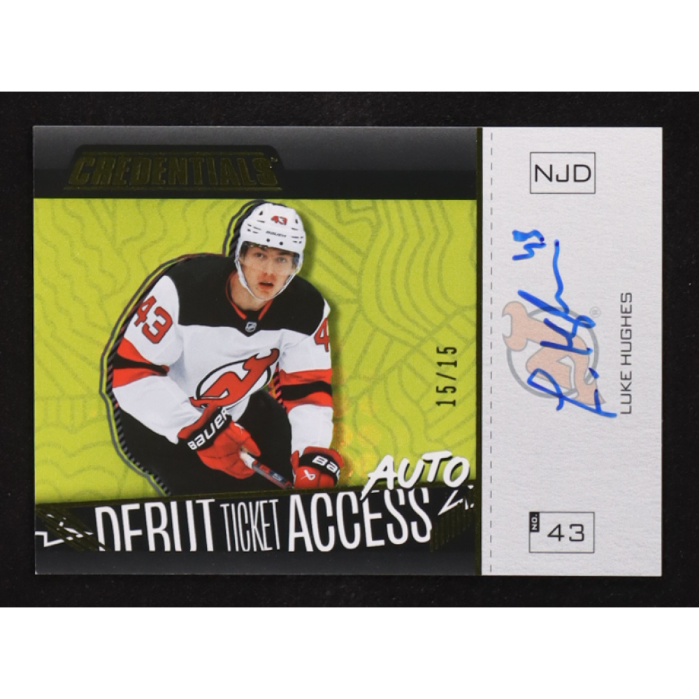 Luke Hughes 2023-24 Upper Deck Credentials Debut Ticket Access Autographs Horizontal Yellow #DTAAH-LH RC #15/15 at PristineAuction.com