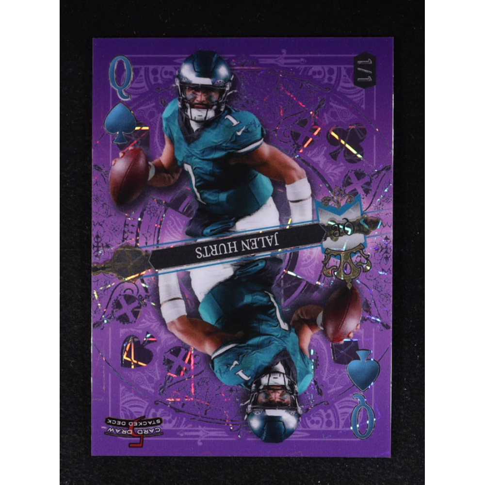 Jalen Hurts 2024 Wild Card 5 Card Draw Stacked Deck Queen Spades Purple Lazers #SDPSJHN # 1/1 at PristineAuction.com