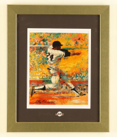 Willie Mays Custom Framed Leroy Neiman Art Print Display with Giants Logo Pin at PristineAuction.com
