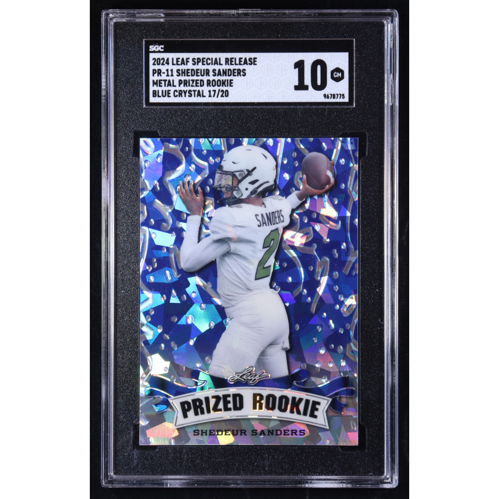 Shedeur Sanders 2024 Leaf Metal Special Release Prized Rookie Cracked Ice Blue #PR11 #17/20 RC (SGC 10) at PristineAuction.com