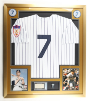 Mickey Mantle Signed & Inscribed Yankees Custom Framed Cut Display with 1951 Rookie Jersey, Vintage Lifetime Achievements Pin & (2) #7 Jersey Retirement Patches (PSA) at PristineAuction.com
