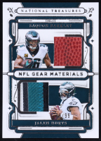 Saquon Barkley / Jalen Hurts 2025 Panini National Treasures NFL Gear Combo Materials #2 #28/99 at PristineAuction.com