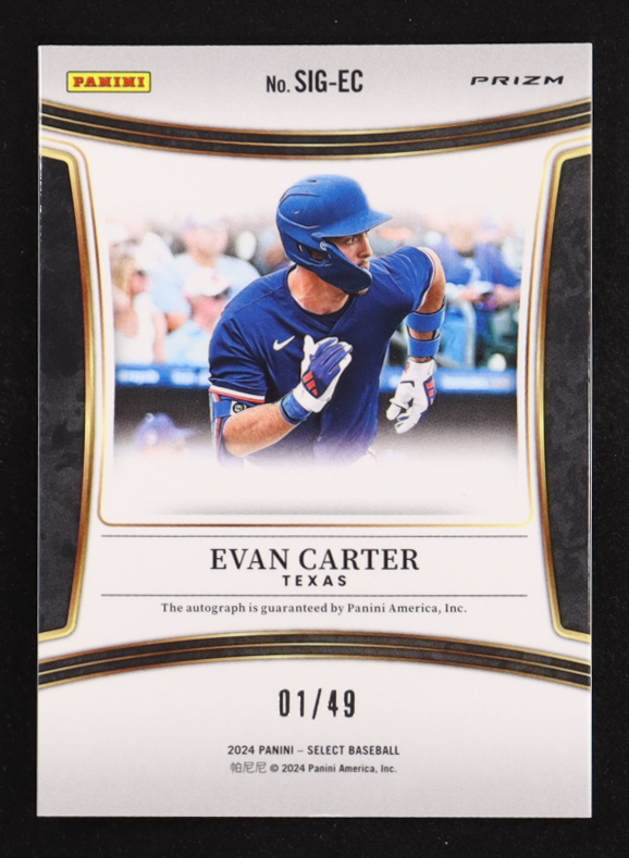 Evan Carter 2024 Select Signatures Prizms Blue #10 #01/49 RC at PristineAuction.com Evan Carter 2024 Select Signatures Prizms Blue #10 #01/49 RC at PristineAuction.com