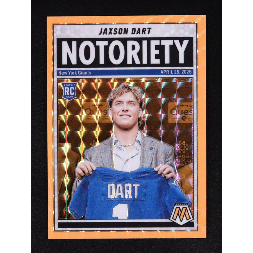 Jaxson Dart 2025 Panini Mosaic Notoriety Mosaic Orange Fluorescent #11 RC at PristineAuction.com