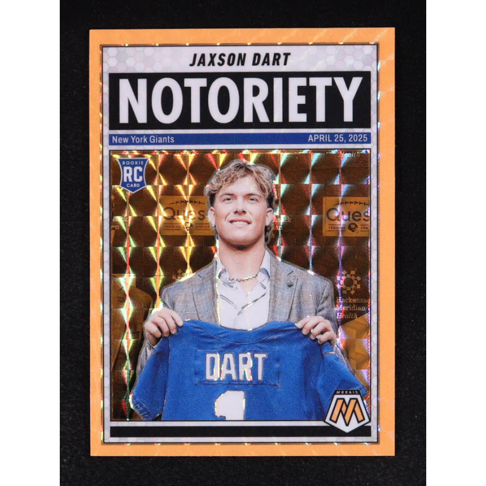 Jaxson Dart 2025 Panini Mosaic Notoriety Mosaic Orange Fluorescent #11 RC at PristineAuction.com