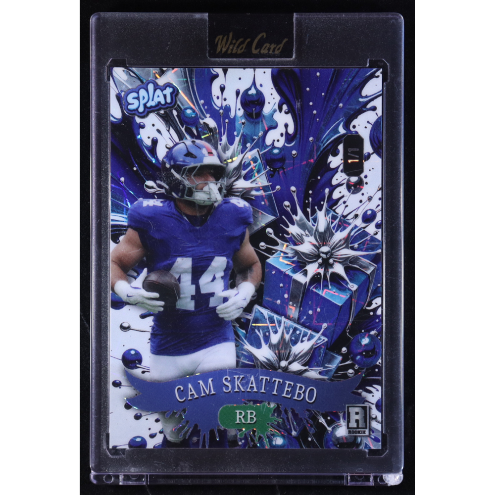 Cam Skattebo 2025 Wild Card Splat Blue Presents Lasers #SCFWRD1CS #1/1 at PristineAuction.com