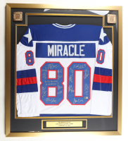 1980 Team USA Custom Framed Jersey Display Team-Signed By (18) with Jim Craig, Mike Eruzione, Buzz Schneider, Ken Morrow, Jack O'Callahan (Beckett) at PristineAuction.com