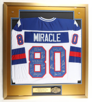 1980 Team USA Custom Framed Jersey Display Team-Signed By (18) with Jim Craig, Mike Eruzione, Buzz Schneider, Ken Morrow, Jack O'Callahan (Beckett) at PristineAuction.com