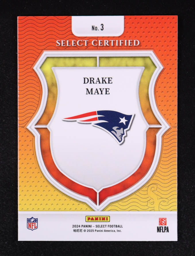 Drake Maye 2024 Select Select Certified Rookies #3 RC at PristineAuction.com Drake Maye 2024 Select Select Certified Rookies #3 RC at PristineAuction.com