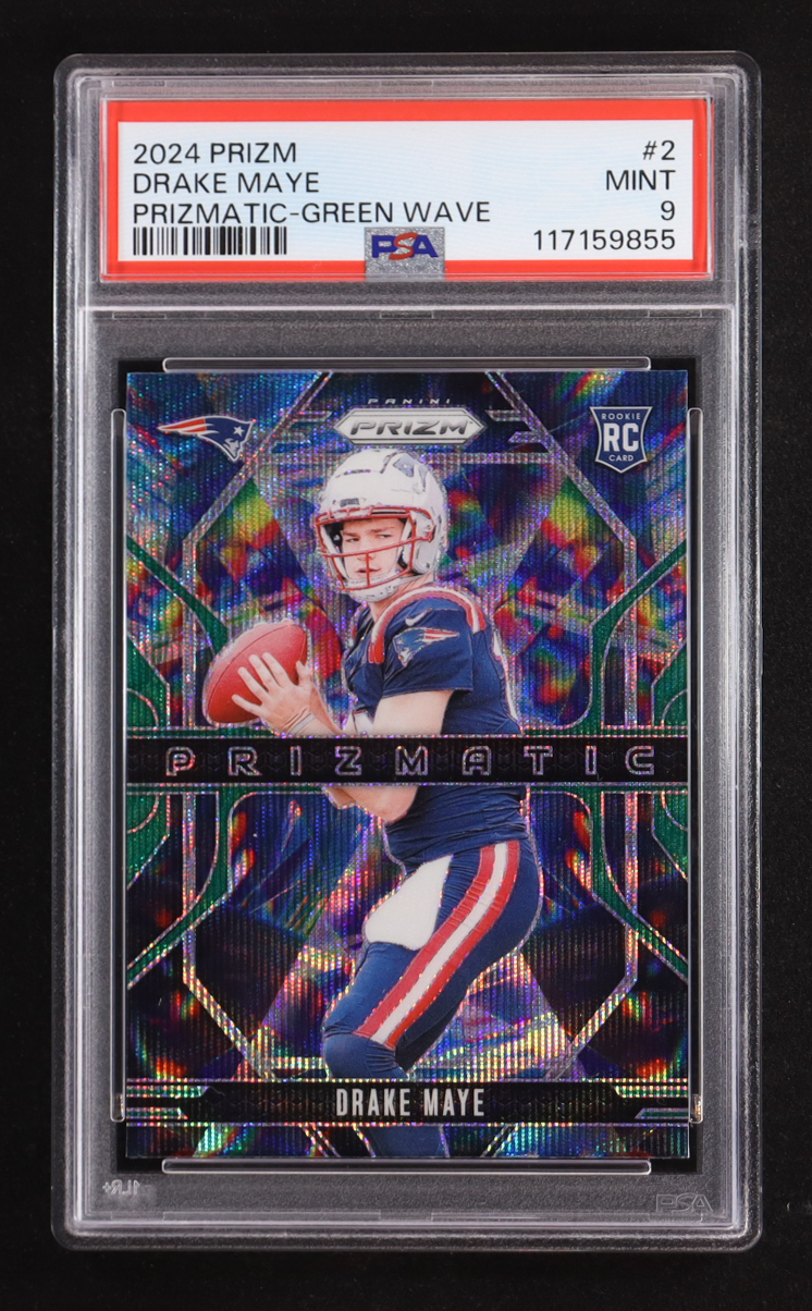 Drake Maye 2024 Panini Prizm Prizmatic Green Wave #2 RC (PSA 9) at PristineAuction.com Drake Maye 2024 Panini Prizm Prizmatic Green Wave #2 RC (PSA 9) at PristineAuction.com