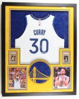 Stephen Curry Signed Custom Framed Jersey with LED Display & (2) Photos & (2) (PSA) Graded Sports Cards (Beckett & Curry) at PristineAuction.com