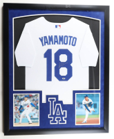 Yoshinobu Yamamoto Signed Dodgers Custom Framed Jersey Display (PSA) at PristineAuction.com