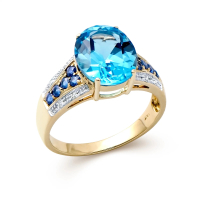 3.95 CTW Natural Diamonds & Blue Topaz 10K YG Designer Ring | Estimated Retail Value: $6,289 (AMG) at PristineAuction.com