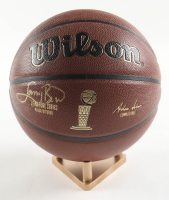 Larry Bird Signed NBA Finals Trophy Special Edition Basketball with Display Stand (PSA) at PristineAuction.com