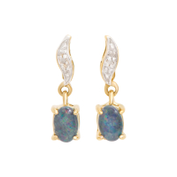 0.53 CTW Natural Black Opal & Diamond 18K Gold Plated Designer Earrings | Estimated Retail Value: $1,189 (AMG) at PristineAuction.com
