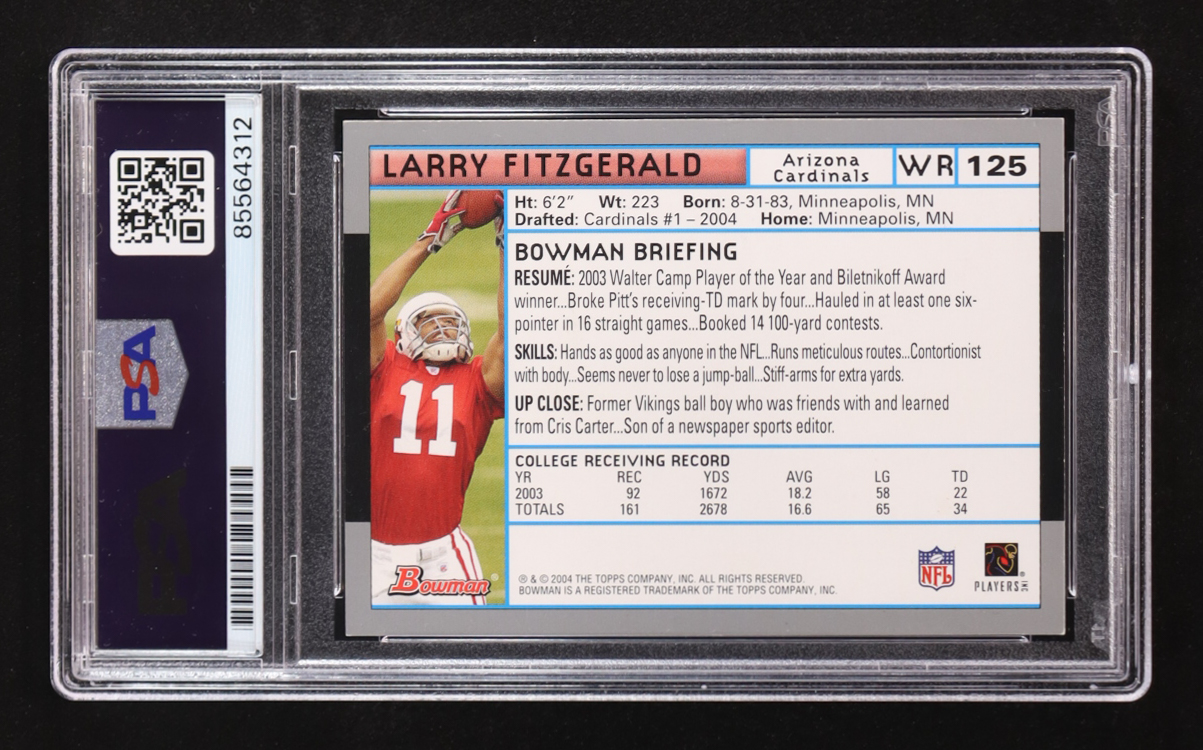 Larry Fitzgerald Signed 2004 Bowman #125 RC (PSA) at PristineAuction.com Larry Fitzgerald Signed 2004 Bowman #125 RC (PSA) at PristineAuction.com