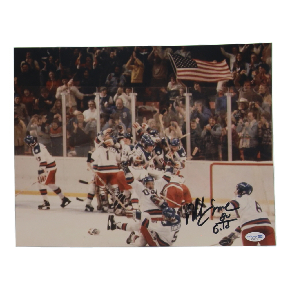 Mike Eruzione Signed Team USA 11x14 Photo Inscribed "80 Gold" (ACOA) at PristineAuction.com