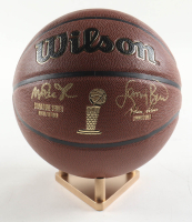 Magic Johnson & Larry Bird Signed NBA Finals Trophy Special Edition Basketball with Display Stand (Beckett & PSA) at PristineAuction.com