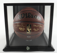 Larry Bird & Robert Parrish Signed NBA Finals Trophy Special Edition Basketball with Display Case (PSA) at PristineAuction.com