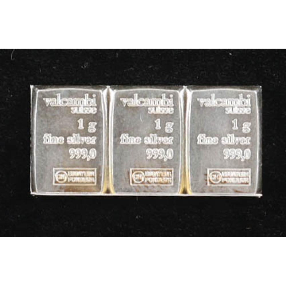Uncut Sheet of (3) 1 Gram .999 Fine Silver Valcambi Bullion Bars at PristineAuction.com