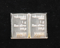 Uncut Sheet of (2) 1 Gram .999 Fine Silver Valcambi Bullion Bars at PristineAuction.com