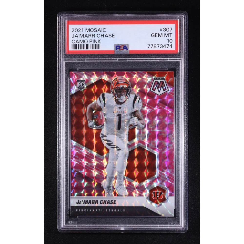 Ja'Marr Chase 2021 Panini Mosaic Camo Pink #307 RC (PSA 10) at PristineAuction.com