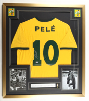 Pele Signed Custom Framed Jersey Display with Trophy Pin & (2) Team Logo Patches (PSA) at PristineAuction.com